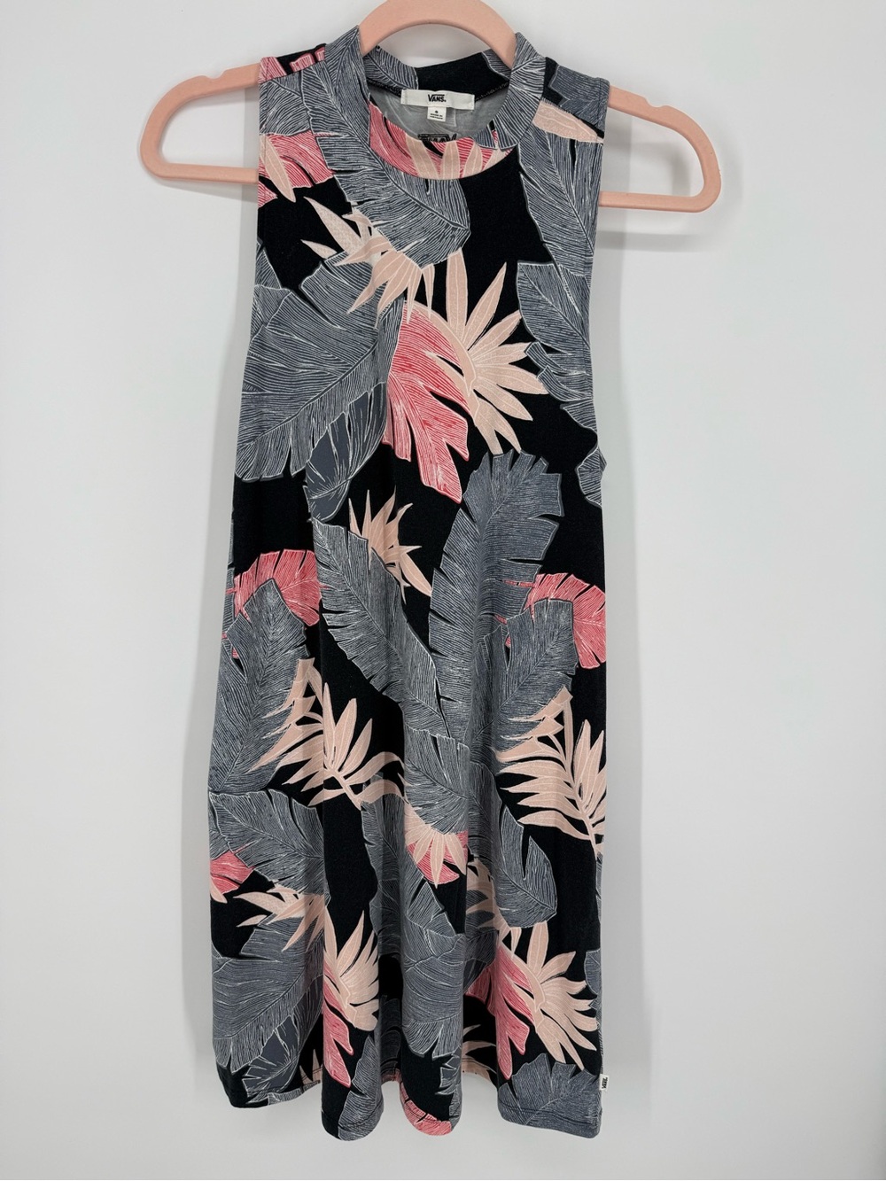 VANS Women Mock Neck Swing Dress Palm Leaf Print Sleeveless Small‎ Activewear